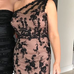 Nude and black lace gown